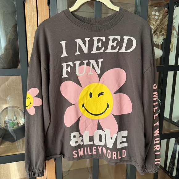 NWOT Zara Kids x Smiley World long sleeve tee girls brown daisy flower crewneck - Picture 6 of 6